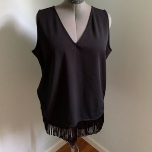 Black sleeveless fringe top